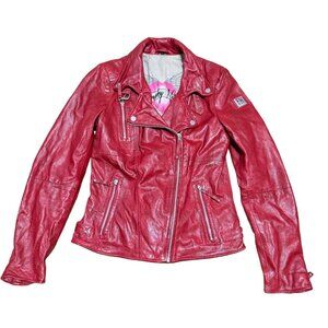 LEATHER MOTORCYCLE JACKET SIZE M RED FREAKY NATION BIKER BUTTER SOFT WOMENS